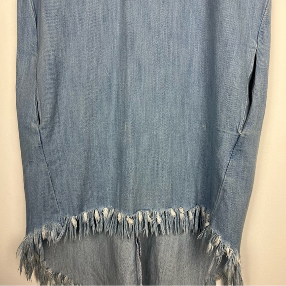 Zara Trafaluc Collection Chambray Short Sleeve Raw Hem High Low Denim Dress - Picture 6 of 7